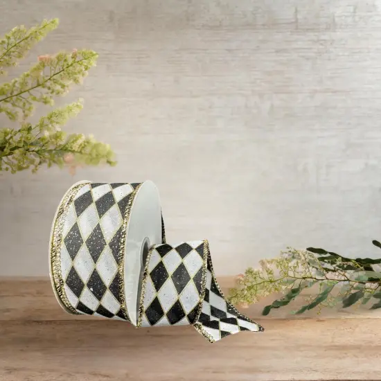 1.5" Antique Harlequin Ribbon: Black (10 Yards) {4}