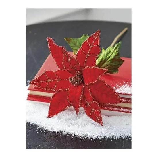 26" Red Velvet Poinsettia Stem {3}