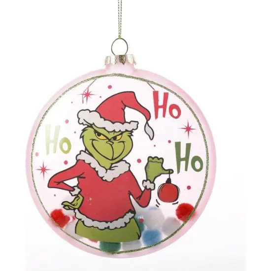 4.5" Pink Green Monster Glass Disc Ornament {1}