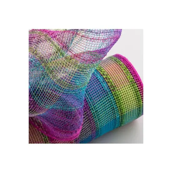10" Poly Deco Tinsel Mesh Ribbon: Fuchsia, Purple, Lime, Turquoise Check (10 Yards) {2}