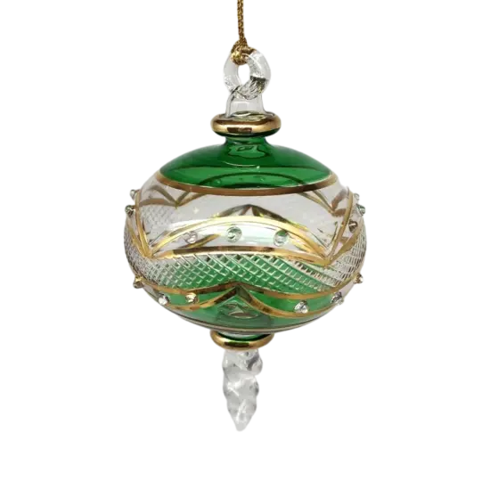 Gold Etched Blown Glass Sphere - Green {1}