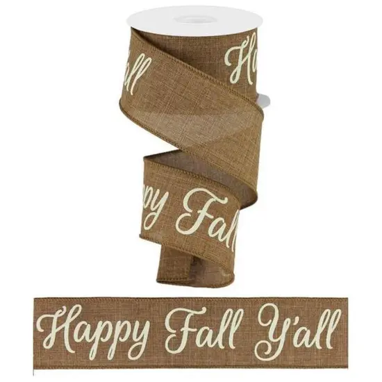 2.5" Happy Fall Yall Ribbon: Tan (10 Yards) {5}