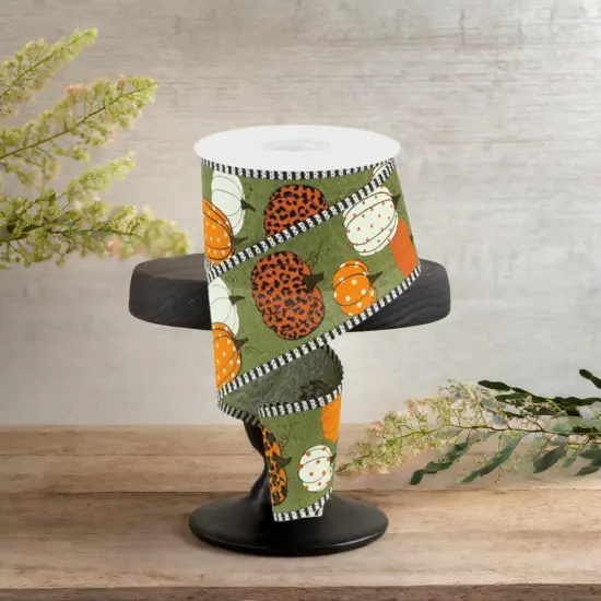 2.5" Leopard Pumpkins Stripe Edge: Moss Green (10 Yards) {3}