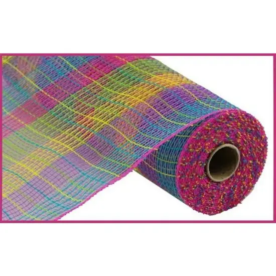 10" Small Check Fabric Mesh Ribbon: Hot Pink, Green, Yellow, Lavender, Turquoise {1}