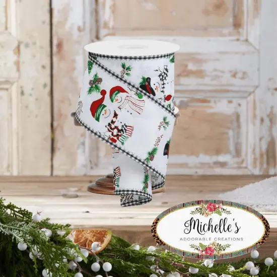 2.5" Snowman Ornaments Gingham Ribbon: White (10 Yards) {2}