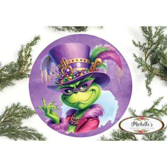 Mardi Gras Green Monster Round Sign {1}