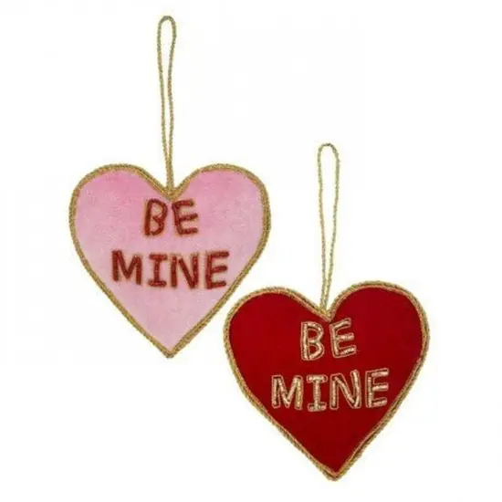 4" Velvet Embroidered Hearts: Be Mine (2 Asst) {1}