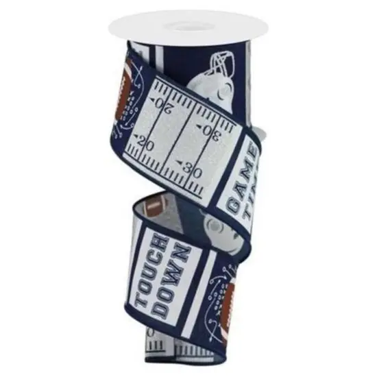 2.5" Football Block Pattern Ribbon: Navy/Silver (10 Yards) {1}