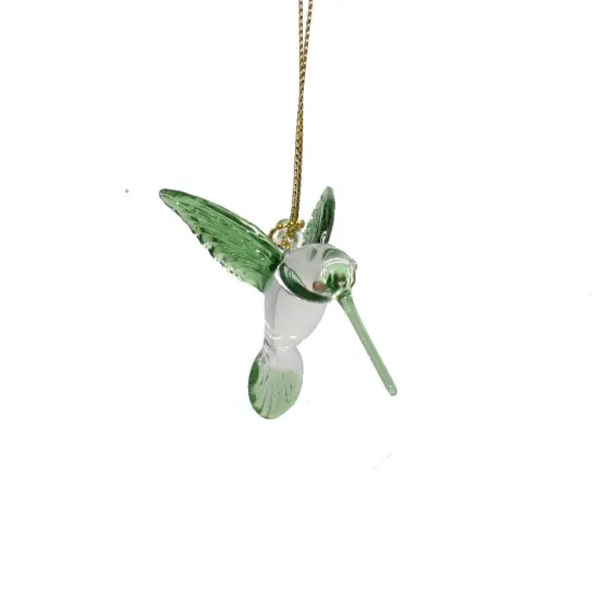 Small Feeding Hummingbird - Green Wing - Egyptian Glass Ornament {1}