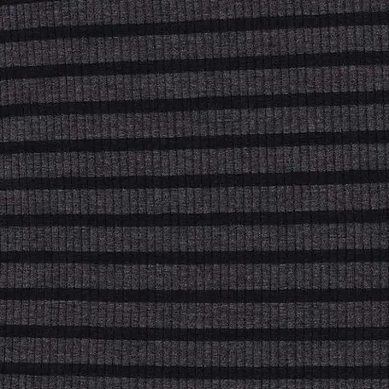 1 Yard 4x2 Rib Stripe Knit Fabric, 52/53&Prime; Wide Polyester Rayon Spandex Blend HGREY/BLK {3}