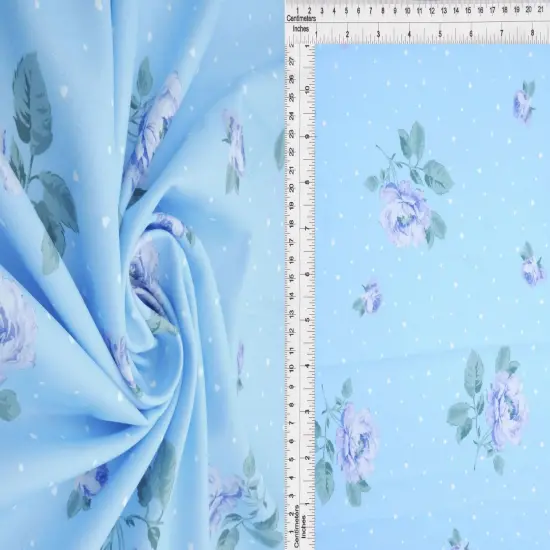 1 Yard Floral Geo Digital CEY Print Sublimation Fabric Lightweight Polyester 58/59 Inches Wide BLUE LT {1}