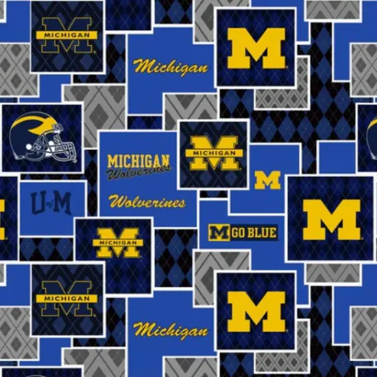 Licensed NCAA University of Michigan Argyle Boxes Cotton Fabric by the Yard {1}