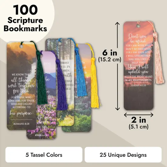 100 Pack Christian Bookmarks with Religious Scriptures, Bible Verse Book Markers (6 x 2 In) Multicolor {4}