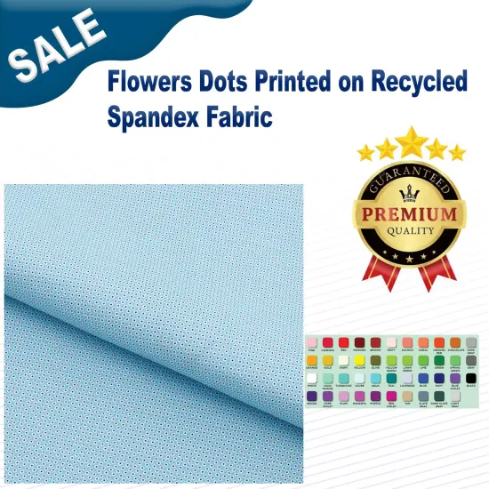 Flowers Dots Printed on Recycled Spandex Fabric Turquoise/White {2}