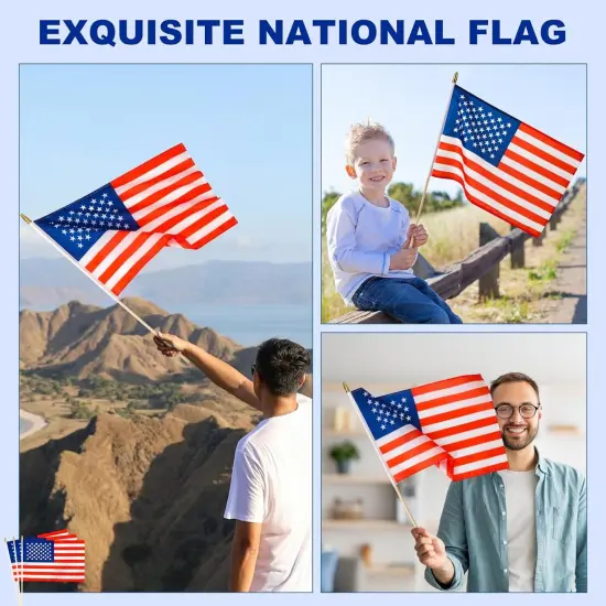 12 Pack US American Stick Flags Small 12x18 Inch USA Hand Held Flags with 24 Inch Wooden Pole for Yard,July 4th,Veteran Party,Memorial Day, Independence Day Decoration {3}