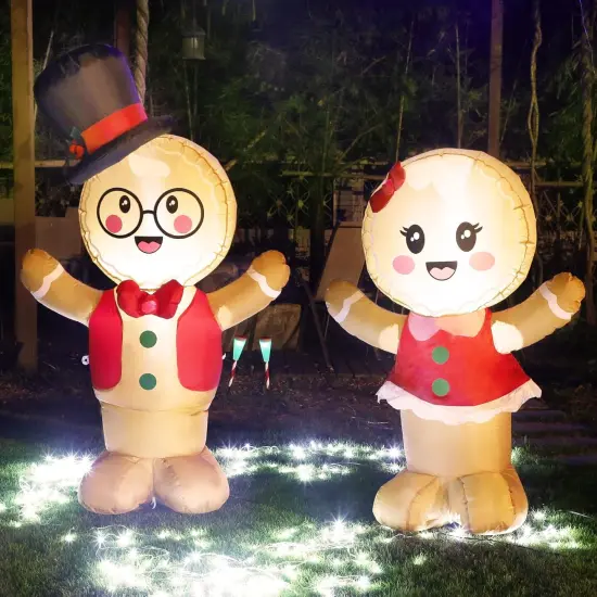 Christmas Inflatable Decoration, 5FT Set of 2 Blowup Welcome Gingerbread Man Couple, Adorable Xmas Inflatable Ginger Bread Man for Winter Holiday Garden Yard Lawn Outdoor Indoor Decor {5}