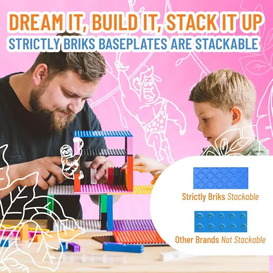 Strictly Briks Classic Stackable Baseplates, For Building Bricks, Bases for Tables, Mats, 100% Compatible with All Major Brands, Sand, White, Green, Gray, Black & Blue, 6 Pack, 6x6 Inches, Ages 3-14 Multicolor {5}