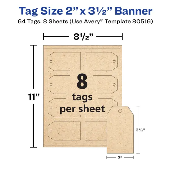 Avery Kraft Brown Banner Tags with Sure Feed Technology, 2" x 3.5", Laser/Inkjet, 64 Printable Tags with Strings Included, Also Great for Gift Tags and Favor Tags (80516) {5}