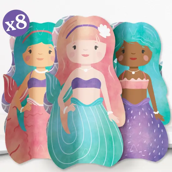 Big Dot of Happiness 8 Count Mermaid Characters 3D Centerpiece Table Decorations, Freestanding Mermaid Centerpieces for Girls' Birthday Party Decor {1}