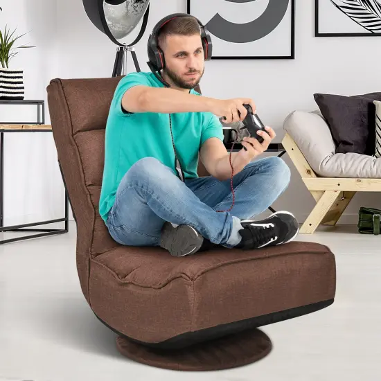 5-Position Folding Floor Gaming Chair with 360 Degrees Swivel Base Suitable for Any Room Rustic Brown {5}