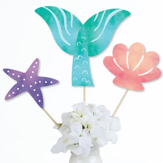 Big Dot of Happiness Mermaid Party Centerpiece Sticks, Starfish, Seashell, Mermaid Tail Birthday Supplies, Under the Sea Table Toppers - Set of 15 {4}