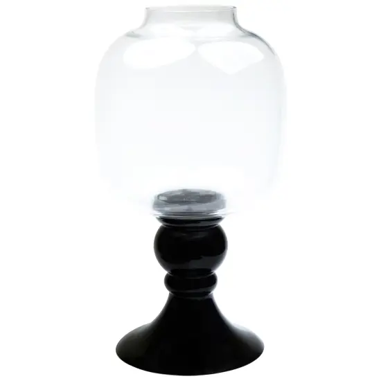 Northlight Glass Pedestal Hurricane Pillar Candle Holder - 17.75" - Black Clear {3}