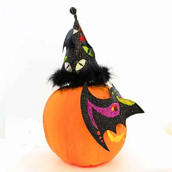 Gallerie Ii 16.5 Inch Pumpkin Dress-Up Hat & Mask (Pumpkin Not Included) Halloween Figurine , Lighted Halloween Decor Hat Mask BAT {3}