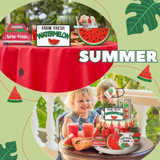 13 Pcs Summer Watermelon Tiered Tray Decor Set Summer Kitchen Decor Rustic Farmhouse Tier Tray Decor Items Watermelon Gnome Wooden Signs for Watermelon Party Decor Summer Home Decoration {5}