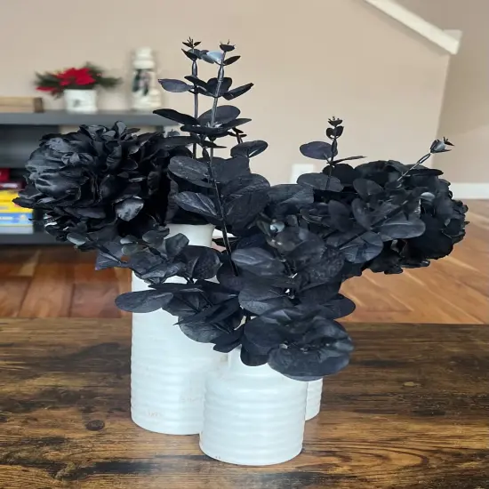 Artificial Black Eucalyptus Stems for Home Halloween Farmhouse Decor Faux Eucalyptus Leaves Branches Gothic Bathroom {6}
