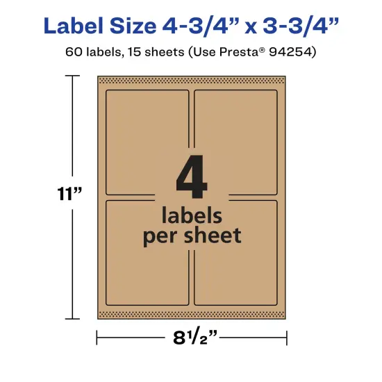 Avery Kraft Brown Rectangle Labels with Sure Feed, 4.75" x 3.75" {5}