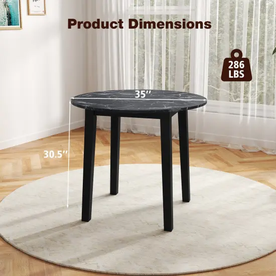 Rubber Wood Round Dining Table with Marble Top, Safe Corners and Easy Assembly Black {5}