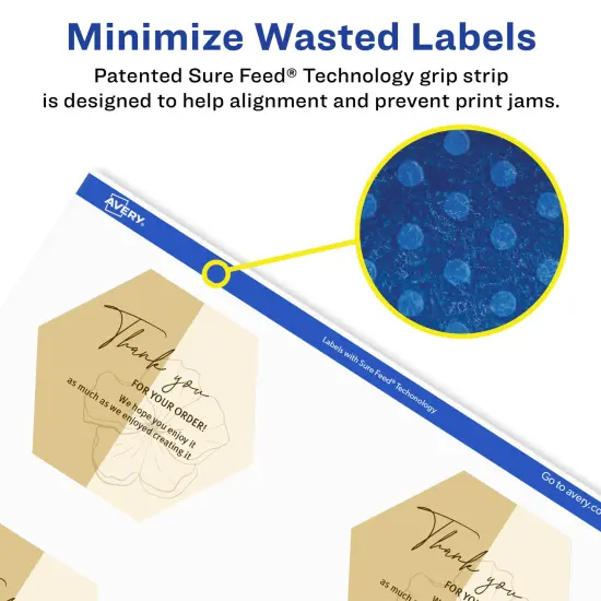 Avery Matte White Removable Hexagon Labels with Sure Feed Technology, Print-to-the-Edge, 2-1/2" x 2-57/64" {4}