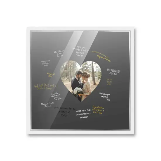 Autograph White Wood Frame with Heart Black Mat - Perfect for Event Signatures, Silver Marker Pens Included - 3 Sizes Available {2}