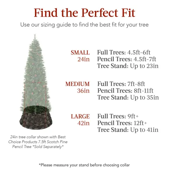 Best Choice Products 36in Basket Woven Hyacinth Christmas Tree Collar, Tree Skirt Accessory w/ Cord Cut-Out Espresso {4}