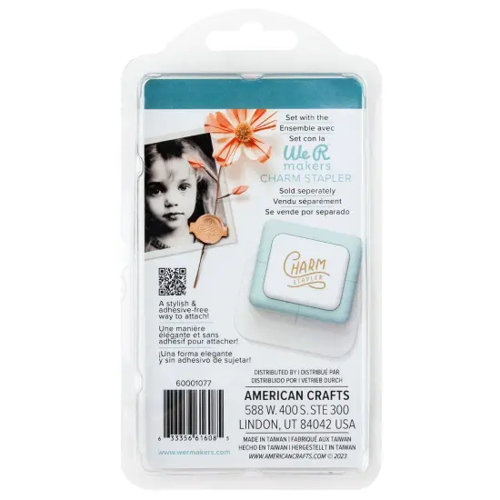 We R Charm Stapler Charm 12/Pkg-Silver Round With Leaf Emboss {4}