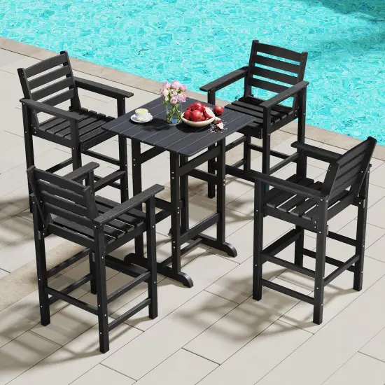 Set of 2 Patio HDPE Adirondack Bar Chairs with Wide Armrests and Inclined Backrest Perfect for Outdoor Use Black {5}