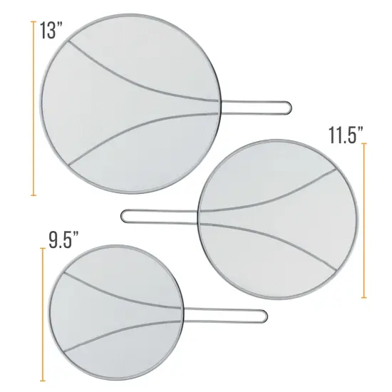 U.S. Kitchen Supply Set of 3 Stainless Steel Splatter Screen - 13", 11.5" & 9.5" Sizes - Fine Mesh Splatter Screen with Resting Feet Set, Grease Guard for Kitchen Pots and Pans {2}