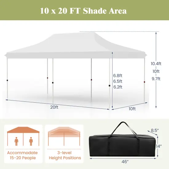 10x20 Feet Pop Up Foldable and Portable Outdoor Gazebo with Carry Bag Ideal for Party or Wedding Ceremony White {5}