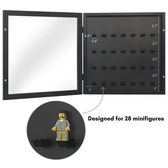 Americanflat 14x14 Minifigure Display Case with Polished Plexiglass - Holds 28 Minifigures - Freestanding or Wall-Mounted Display Case for Small Toy Collectibles - Black {3}