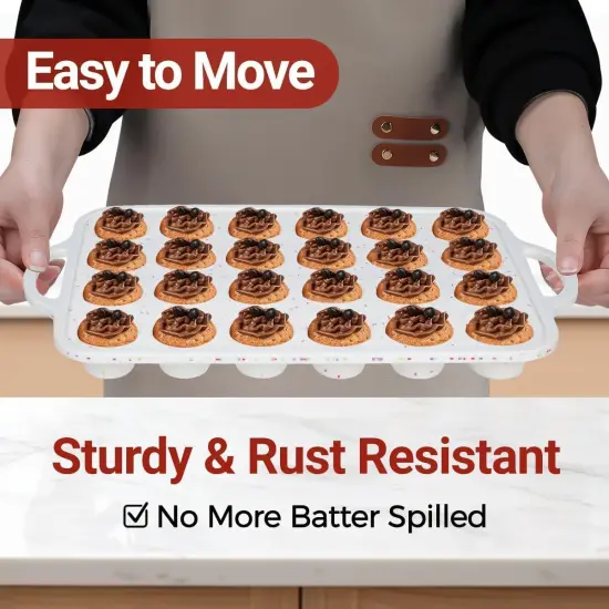 Silicone Mini Muffin Pan, Metal Reinforced Frame 24 Cups Nonstick Mini Cupcake Pans with Handles Easy to Move for Baking Mini Muffin, Cupcake, Egg Bites Oven Safe, 2 Pack Confetti {4}