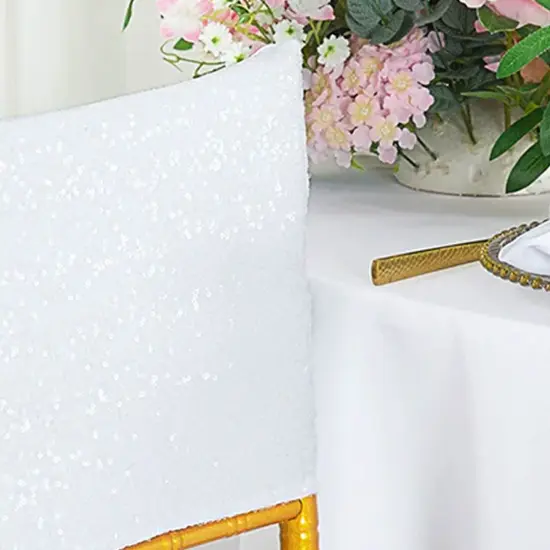 1 Piece White Sequin Spandex Chair Cap 13.5 inch by 10 inch Wedding Decor {3}