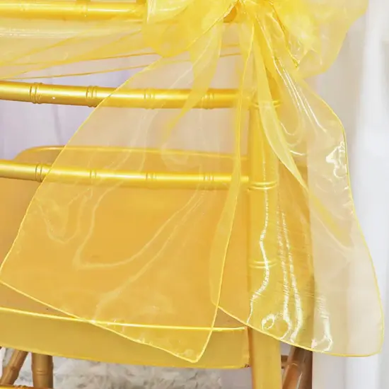 10 Pieces Gold Organza Chair Sashes 8"x108" Sheer Elegant Wedding & Party Decor {4}