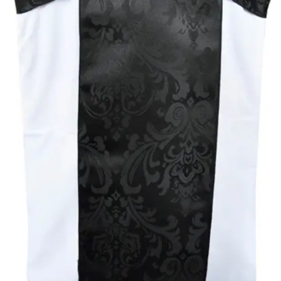 10 Pieces Elegant Black Floral Damask Jacquard Chair Sashes 7.5 x 108 Inches {2}