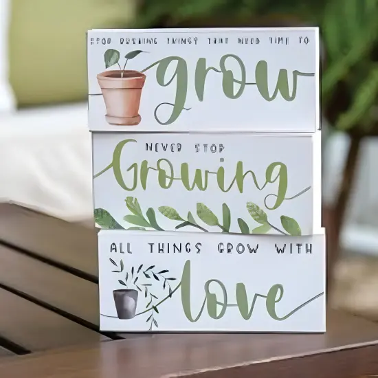 Wooden Inspirational Blocks with Distressed Finish and Floral Accents 3 Asstd. {3}