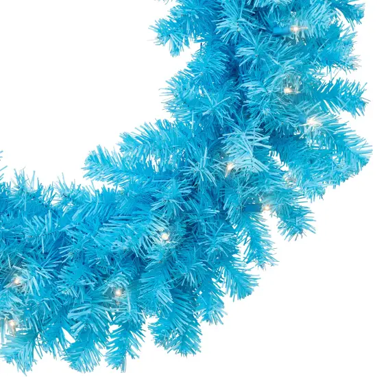 Northlight Pre-Lit Artificial Pine Christmas Wreath - 24" - Sky Blue- Clear Lights {7}