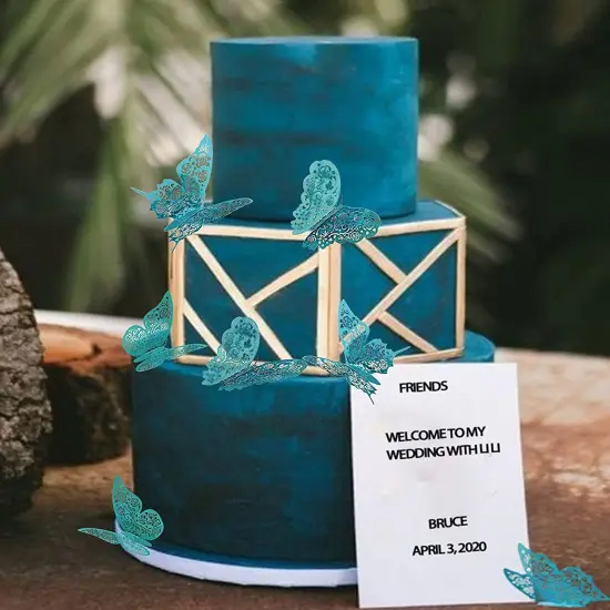 Cheerland Butterfly Wall Stickers Teal Blue 3D Room Decal Mural Sticker Butterfly Decoration for Room Wedding Engagement Baby Shower Birthday Party (Teal Blue C) - Pack of 48 {3}