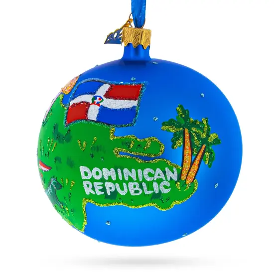 Dominican Republic Glass Ball Christmas Ornament 4 Inches {3}