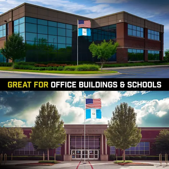 G128 Combo Pack: 20 Ft Telescoping Aluminum Flagpole (Silver) & American and Guatemala Flags 3x5 Ft, Both ToughWeave Series Embroidered Polyester | Pole with Flags Included {5}