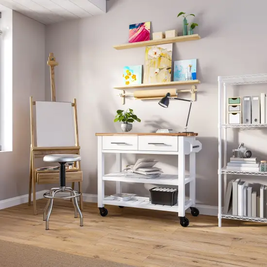 Seville Classics Acacia Top Kitchen Cart, 38.4&rdquo; W x 18.5&rdquo; D x 35.75&rdquo; H {1}