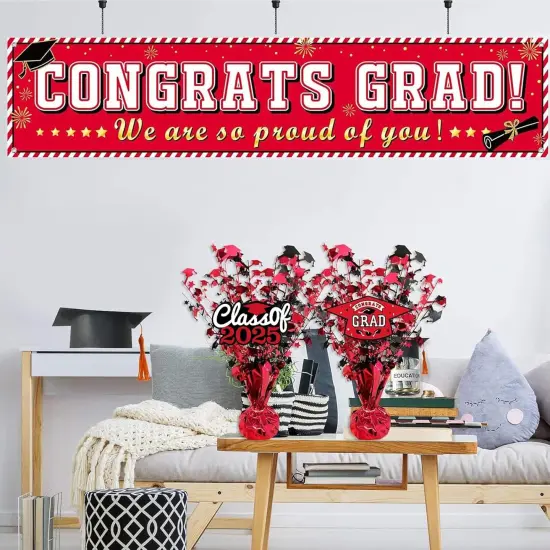 3 Pcs Graduation Table Centerpieces - Balloon Weight Centerpieces Blue Glitter Foil Graduate Cap Centerpieces for 2025 Graduation Party Table Decorations (red) {4}